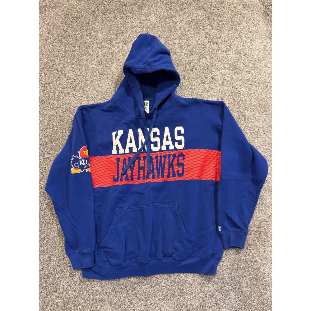 Russell‎ Athletic Hoodie Mens XL Blue Kansas Jayhawks NCAA Pullover Mascot Logo